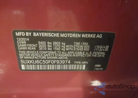 2015 BMW X6 xDrive50I z USA, uszkodzony, nr VIN 5UXKU6C50F0F93974